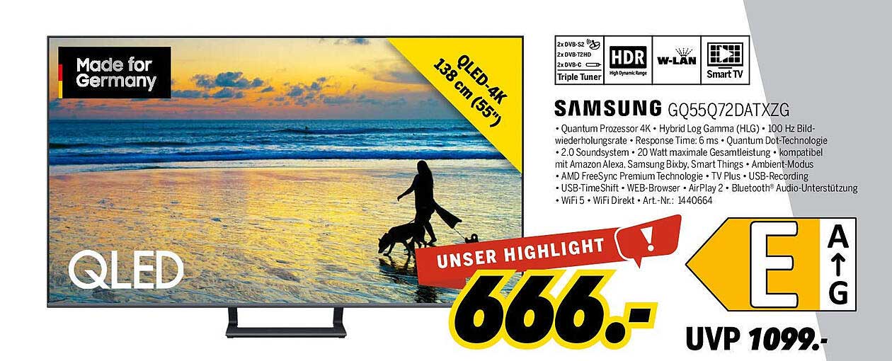 Samsung GQ55Q72DATXZG QLED-Fernseher 138 cm (55 Zoll)