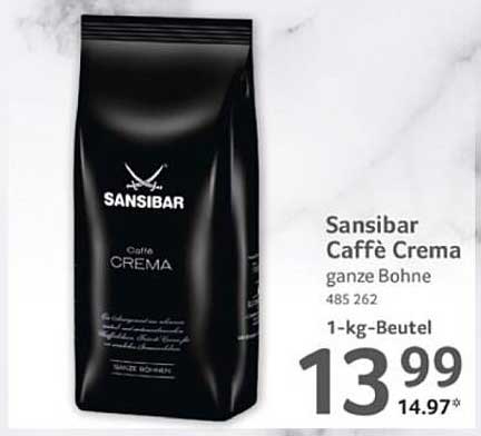 Sansibar Caffè Crema ganze Bohne 1-kg-Beutel