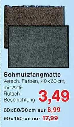 Schmutzfangmatte versch. Farben, 40 x 60 cm, mit Anti-Rutsch-Beschichtung