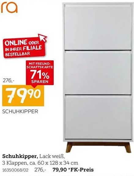 Schuhkipper, Lack weiß, 3 Klappen, ca. 60 x 128 x 34 cm