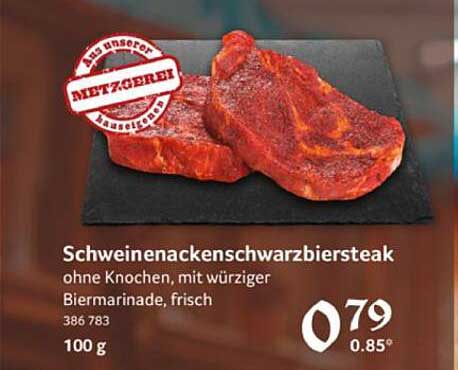 Schweinenacken Schwarzbiersteak ohne Knochen, mit würziger Biermarinade, frisch