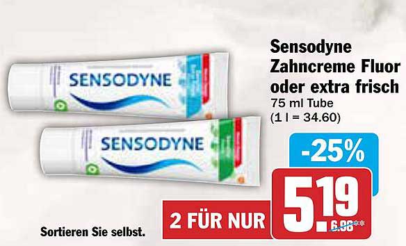 Sensodyne Zahncreme Fluor oder extra frisch 75 ml Tube