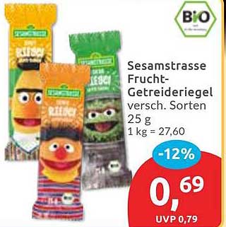 Sesamstraße Frucht-Getreideriegel verschiedene Sorten