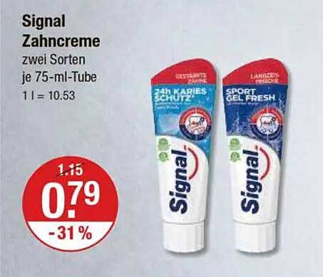 Signal Zahnpasta – 75 ml Tube, zwei Sorten
