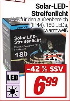 Solar-LED-Streifenlicht für den Außenbereich (IP44), 180 LEDs, warmweiß