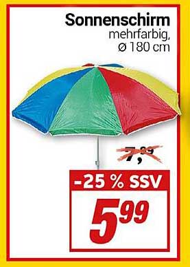 Sonnenschirm mehrfarbig, Ø 180 cm