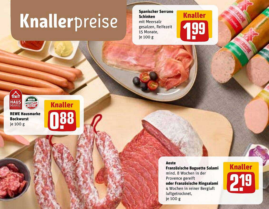 Spanischer Serrano Schinken mit Meersalz gesalzen, Reifezeit 15 Monate, je 100 g