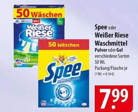 Spee oder Weißer Riese Waschmittel Pulver oder Gel 50 WL