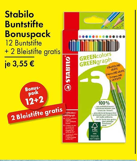 Stabilo Buntstifte Bonuspack - 12 Buntstifte + 2 Bleistifte gratis