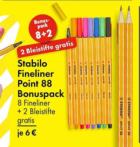 Stabilo Fineliner Point 88 Bonuspack 8 + 2 Bleistifte gratis