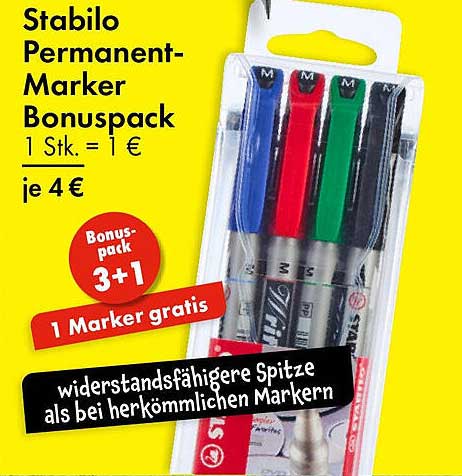 Stabilo Permanent-Marker Bonuspack – 3+1 Gratis