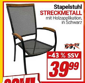 Stapelstuhl STRECKMETALL mit Holzapplikation, in Schwarz