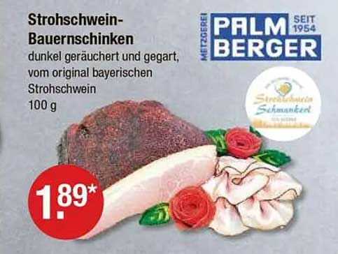 Strohswein-Bauernschinken 100 g - dunkel geräuchert und gegart