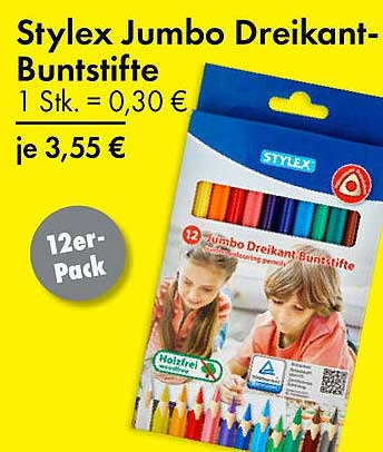 Stylex Jumbo Dreikant-Buntstifte 12er-Pack
