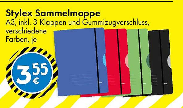 Stylex Sammelmappe A3, inkl. 3 Klappen und Gummizugverschluss, verschiedene Farben