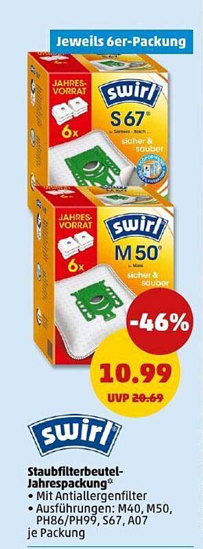 Swirl Staubfilterbeutel Jahrespackung - S67 und M50