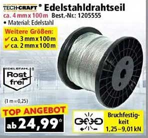 TECH-CRAFT® Edelstahldrahtseil ca. 4 mm x 100 m