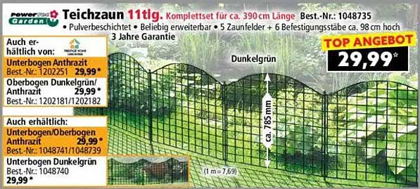 Teichzaun 11tlg. Komplettset für ca. 390 cm Länge