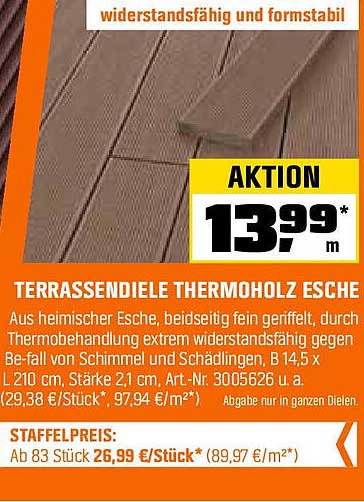 Terrassendiele Thermoholz Esche