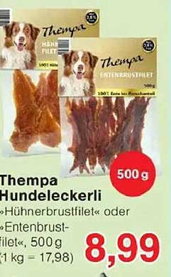 Thempa Hunde-Leckerli – Hühnchenbrustfilet oder Entenbrustfilet, 500 g