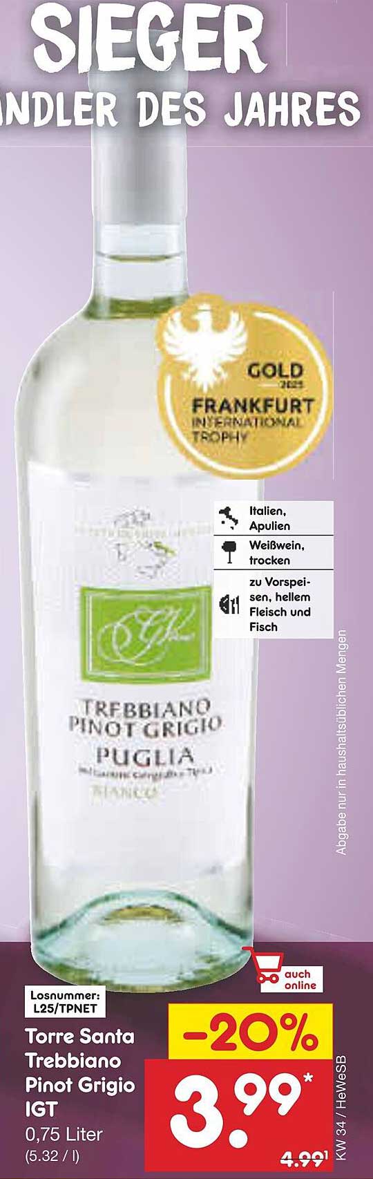 Torre Santa Trebbiano Pinot Grigio IGT 0,75 Liter