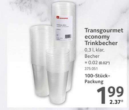 Transgourmet economy Trinkbecher 0,3 l, klar, 100-Stück-Packung