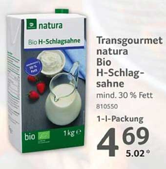 Transgourmet natura Bio H-Schlagsahne 1 l Packung