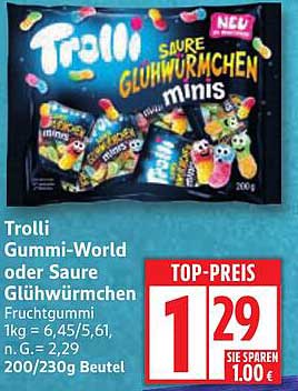 Trolli Gummi-World oder Saure Glühwürmchen Minis 200g