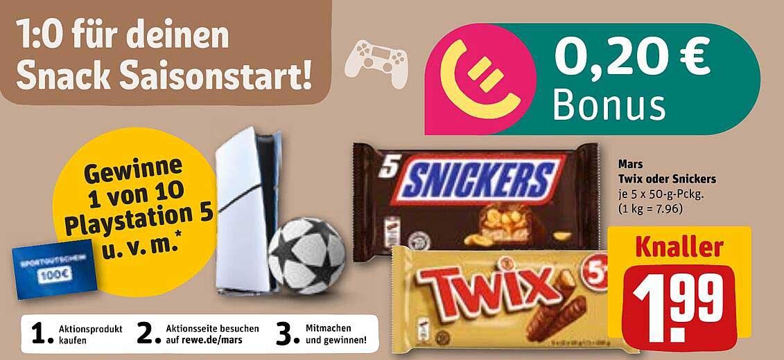 Twix oder Snickers - je 5 x 50-g-Packung
