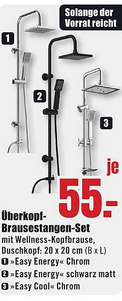 Überkopf-Brausestangen-Set mit Wellness-Kopfbäuse, Duschkopf: 20 x 20 cm (B x L)