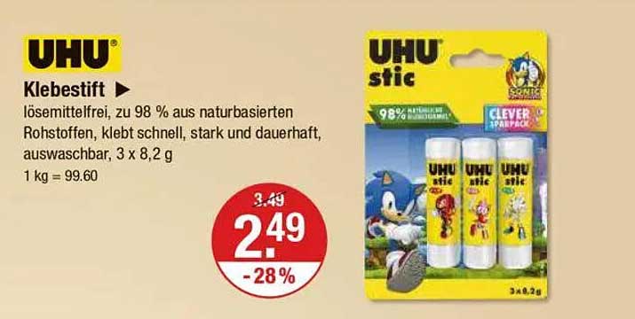 UHU Klebestift 3er Pack - lässig kleben mit einem Lächeln