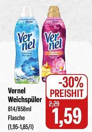 Vernel Weichspüler 814/858ml Flasche (Frischer Morgen & Duft der Blüten)