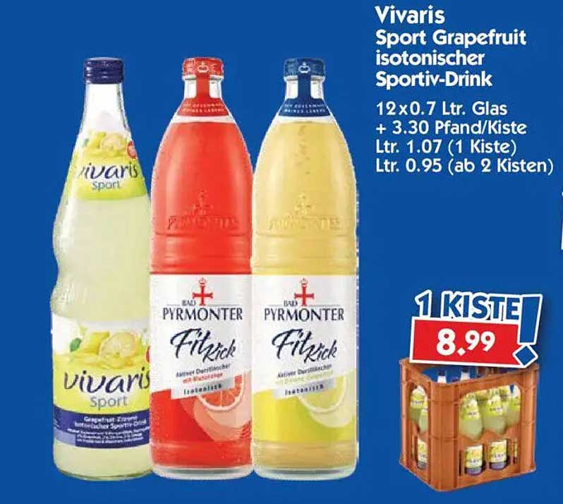 Vivaris Sport Grapefruit isotonischer Sportiv-Drink 12 x 0,7 Ltr. Glas