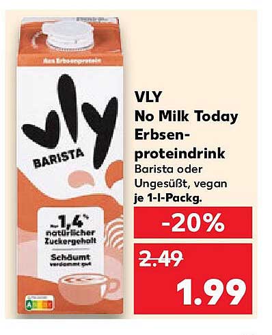 VLY No Milk Today Erbsen-Proteindrink - Barista oder Ungesüßt