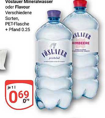 Vöslauer Mineralwasser oder Flavour 1L PET-Flasche + Pfand 0,25