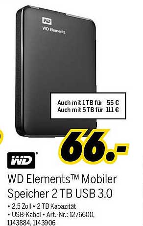 WD Elements™ Mobiler Speicher 2 TB USB 3.0