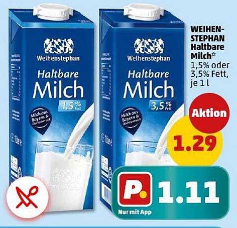 WEIHEN-STEPHAN Haltbare Milch 1,5% oder 3,5% Fett, je 1 l