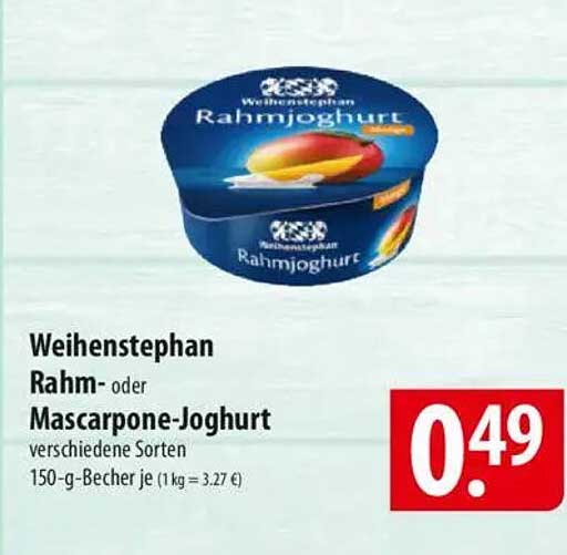 Weihenstephan Rahm- oder Mascarpone-Joghurt verschiedene Sorten