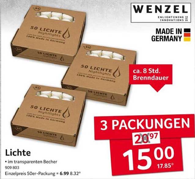 Wenzel 3er-Pack Nightlights - 50 Lichter im transparenten Becher