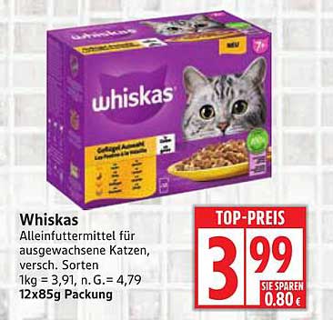 Whiskas Alleinfuttermittel für ausgewachsene Katzen, versch. Sorten