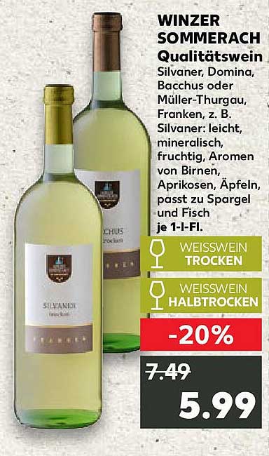 WINZER SOMMERACH Qualitätswein Silvaner, Domina, Bacchus oder Müller-Thurgau