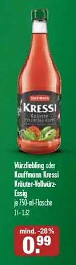 Würzliebling oder Kauffmann Kressi Kräuter-Vollwürz-Essig je 750-ml-Flasche