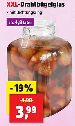 XXL-Drahtbügelglas mit Dichtungsring - ca. 4,8 Liter
