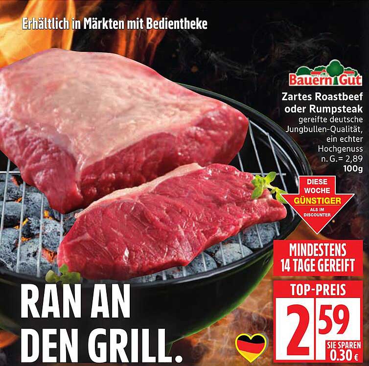 Zartes Roastbeef oder Rumpsteak von Bauern Gut - Mindesthaltbarkeit: 14 Tage gereift