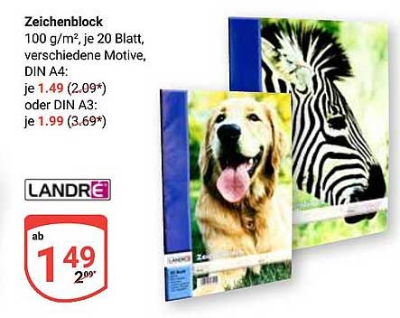 Zeichenblock 100 g/m², je 20 Blatt, verschiedene Motive, DIN A4 oder DIN A3