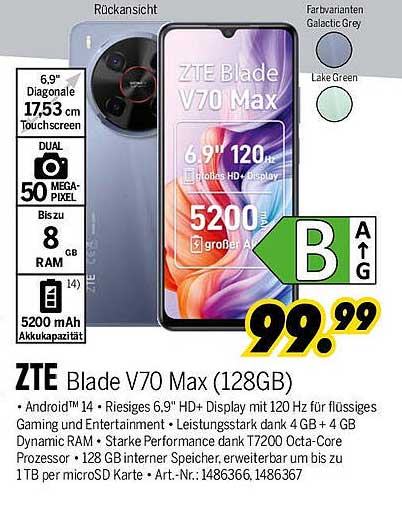 ZTE Blade V70 Max (128GB) - Riesiges Smartphone zum Sonderpreis!