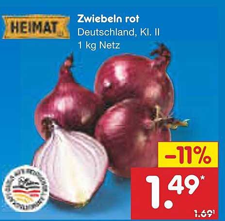 Zwiebeln rot, Deutschland, Kl. II, 1 kg Netz
