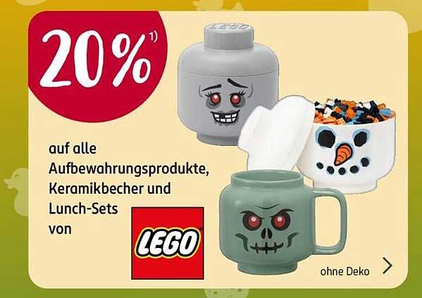 20% auf alle Aufbewahrungsprodukte, Keramikbecher und Lunch-Sets von LEGO