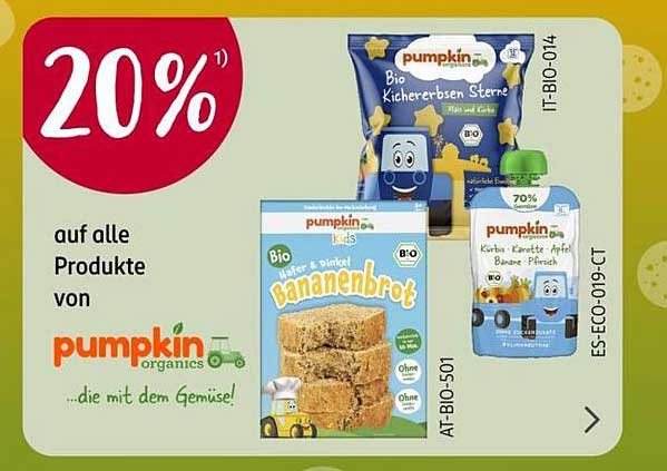 20% Rabatt auf alle Produkte von pumpkin organics