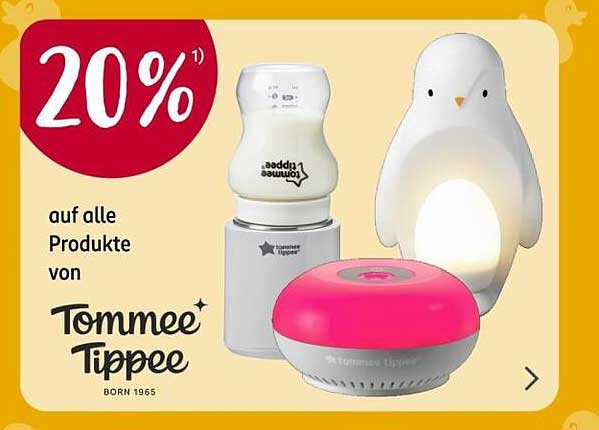 20% Rabatt auf alle Produkte von Tommee Tippee